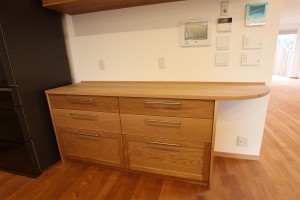 オーク, 大阪, オーダーキッチン, オーダー家具, 無垢材, ヒノキ オーク無垢材　L字オーダーメイドキッチン